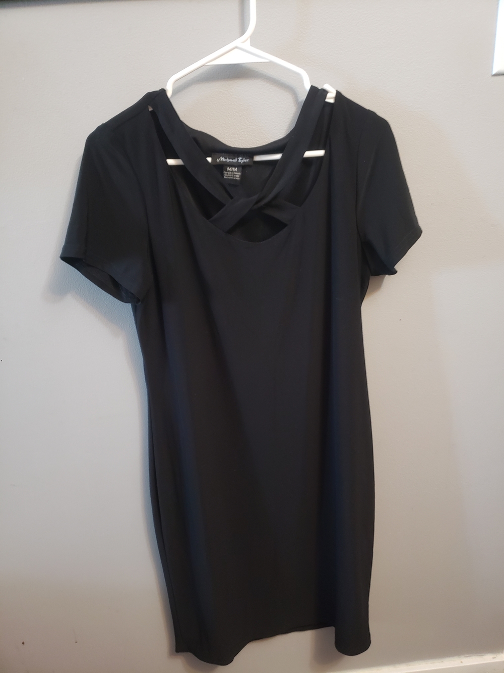 Michael Tyler Modern Black Short-Sleeve Dress with Twist Neck